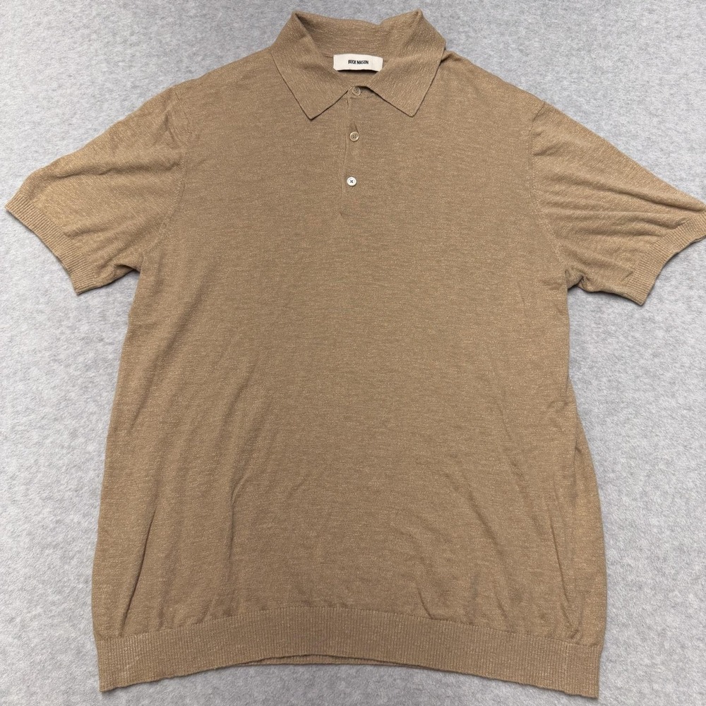 Buck Mason Polo Shirt Mens Large Beige Knit Cotton Linen Lightweight Avalon